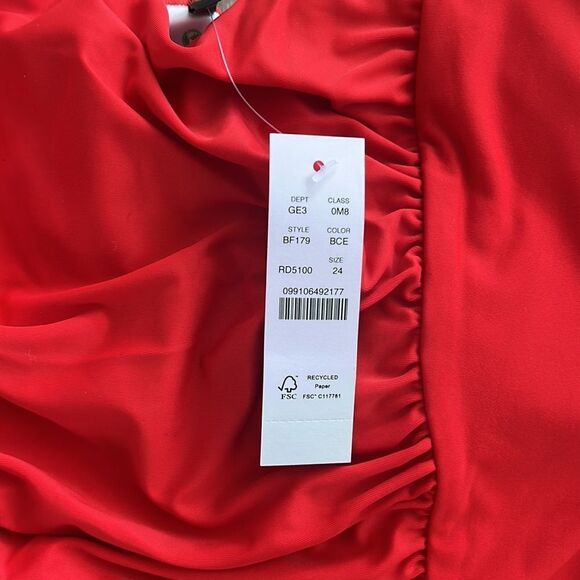 J Crew‎ Swimsuit Size 24 Ruched Square Neck One Piece Red - Picture 5 of 7